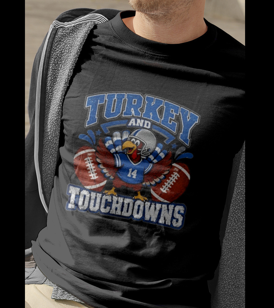 Detriot Lions Thanksgiving Football Turkey Touchdowns Fun T-Shirt