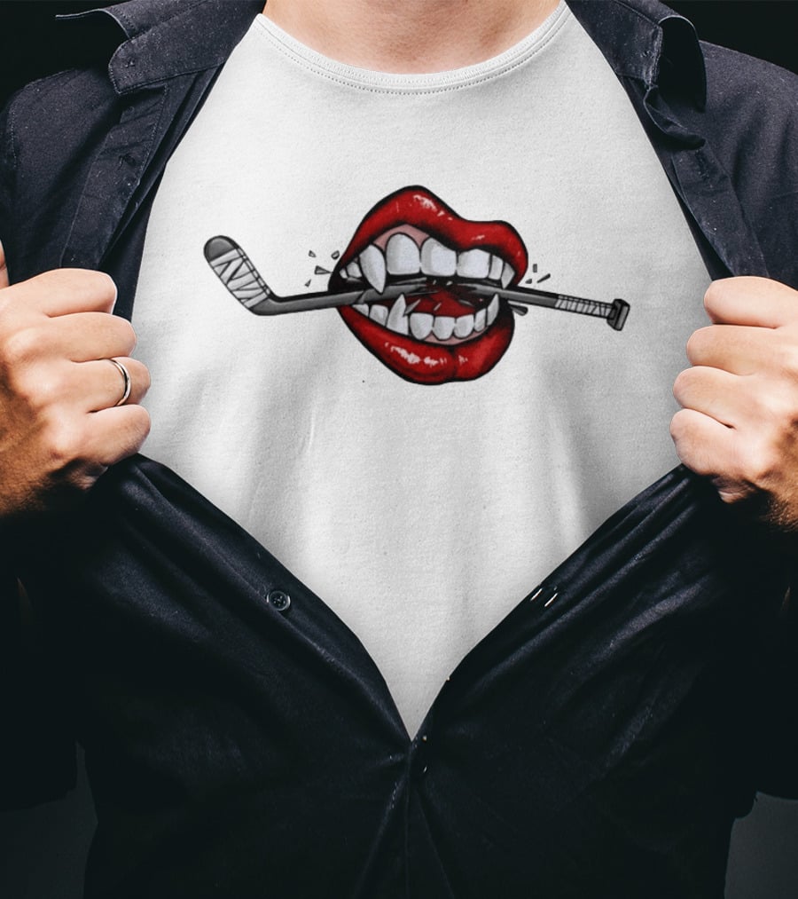 Savage Beauty Hockey Nation Lips And Hockey Stick T-Shirt
