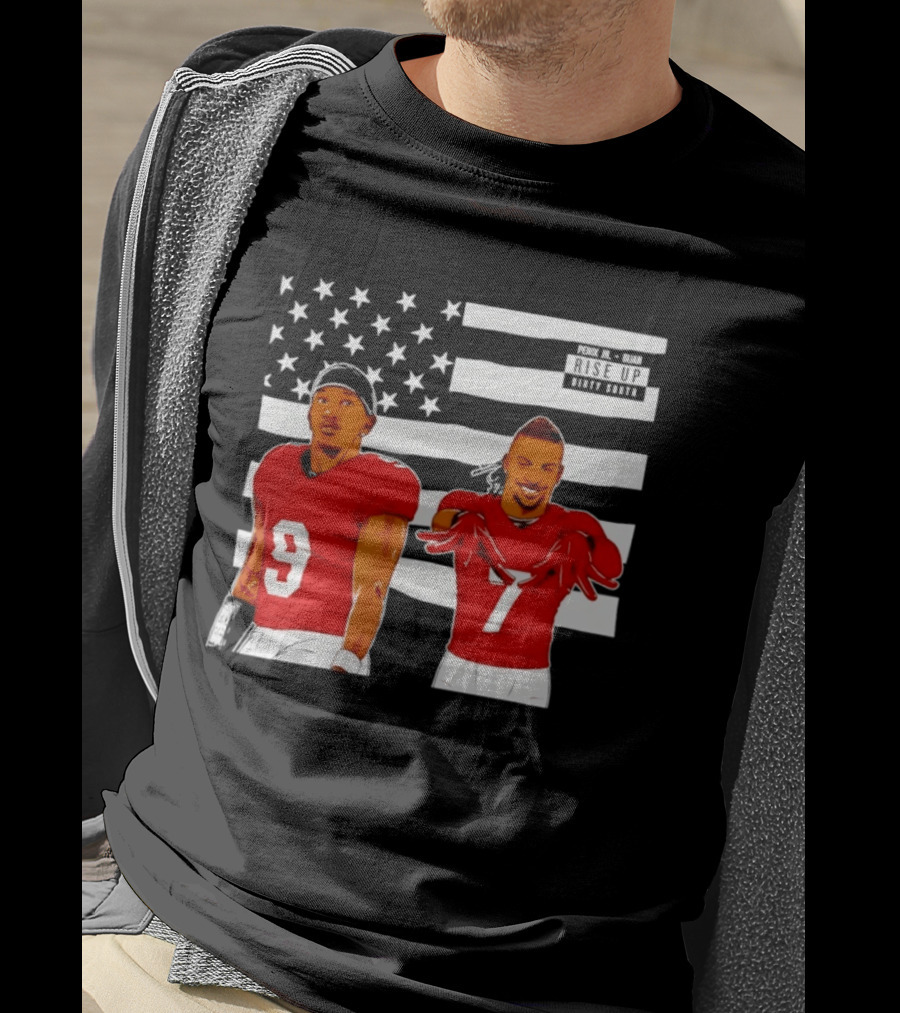 Michael Penix Jr Bijan Robinson Rise Up Dirty South Football Stars American Flag T-Shirt