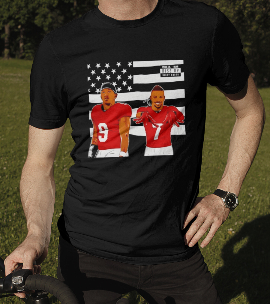 Michael Penix Jr Bijan Robinson Rise Up Dirty South Football Stars American Flag T-Shirt