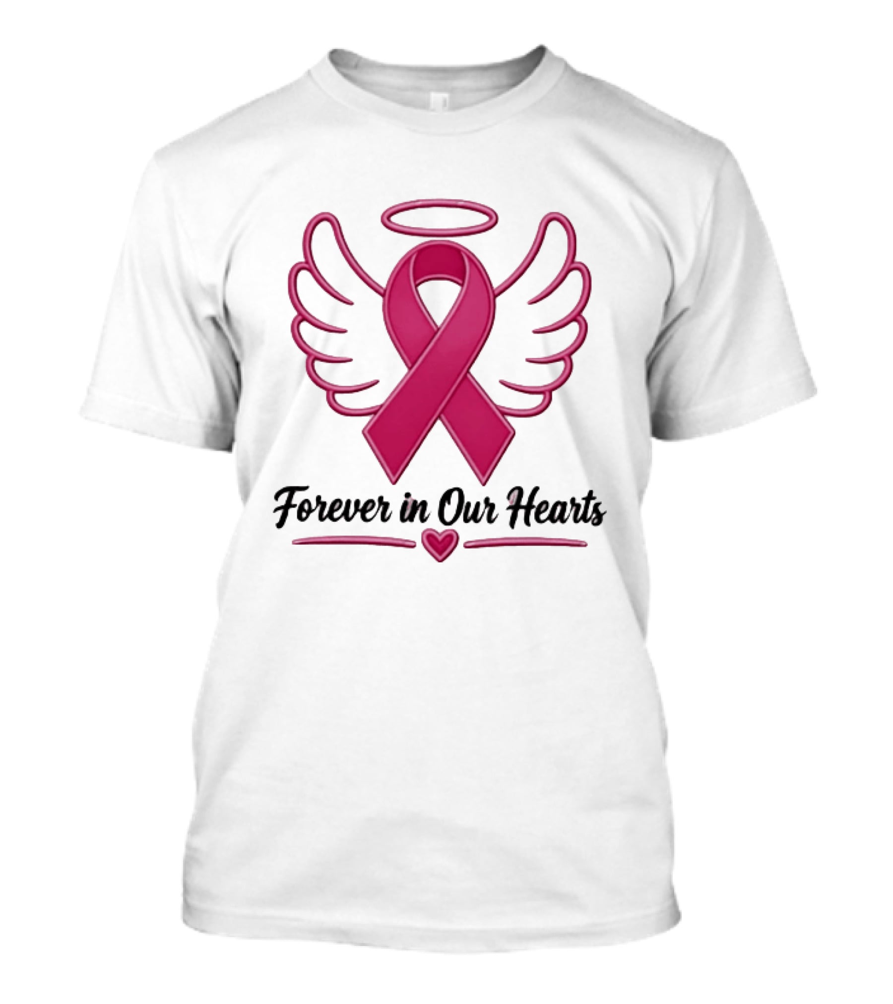 Forever In Our Hearts Breast Cancer Awareness Angel Ribbon T-Shirt