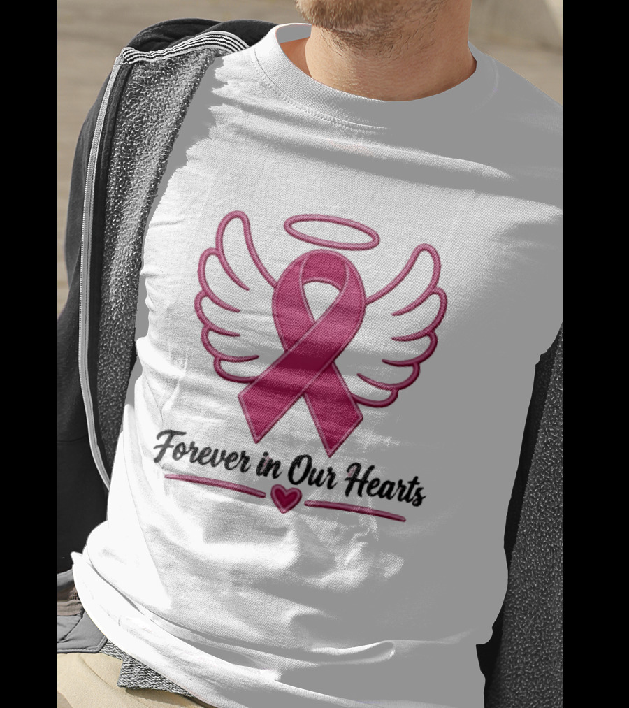 Forever In Our Hearts Breast Cancer Awareness Angel Ribbon T-Shirt