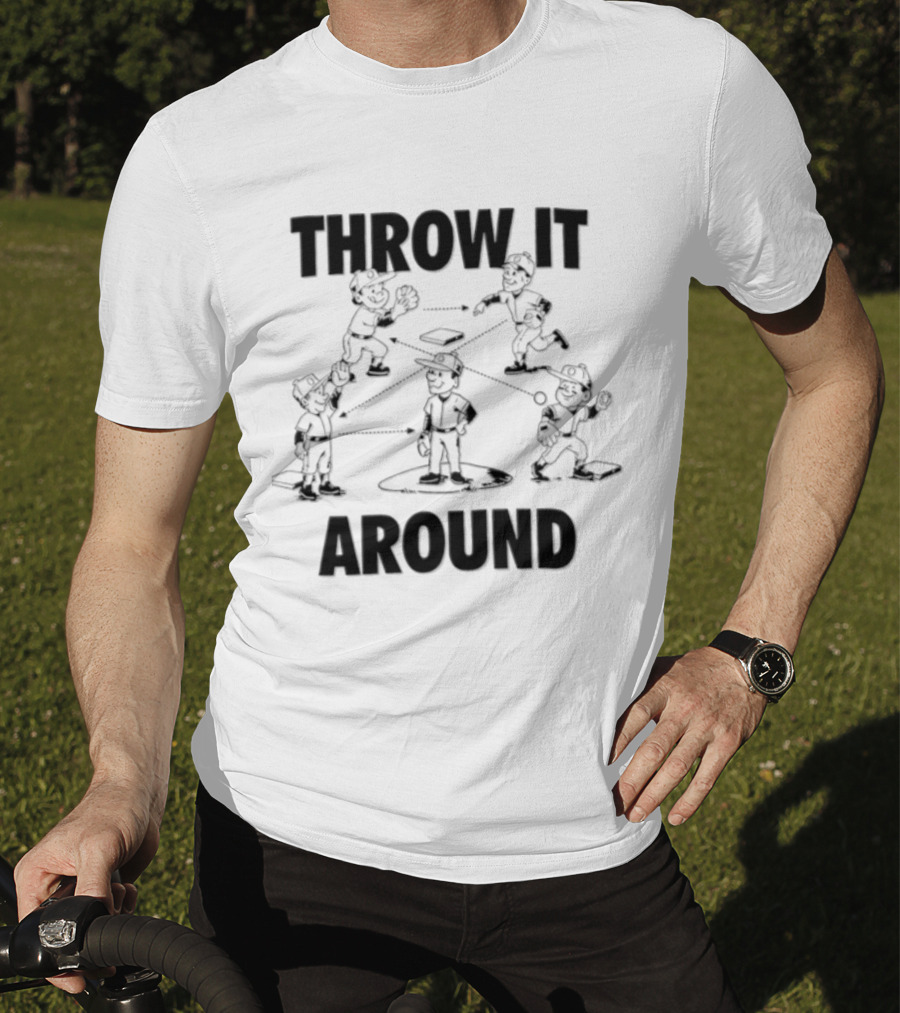 Throw IT Around Cartoon Baseball Players Throwing Ball T-Shirt