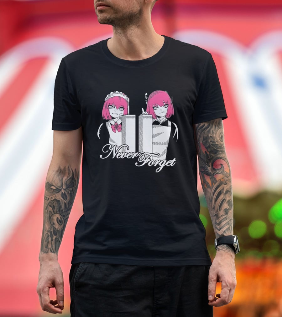 Never Forget Anime Manga Otaku Pink Hair Maid Twins T-Shirt