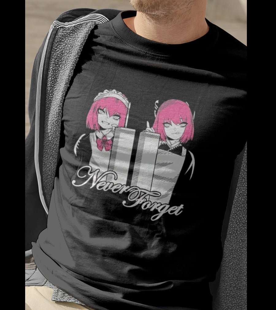 Never Forget Anime Manga Otaku Pink Hair Maid Twins T-Shirt