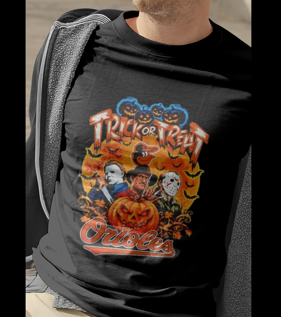 Trick Or Treat Orioles Horror Movie Characters Halloween T-Shirt