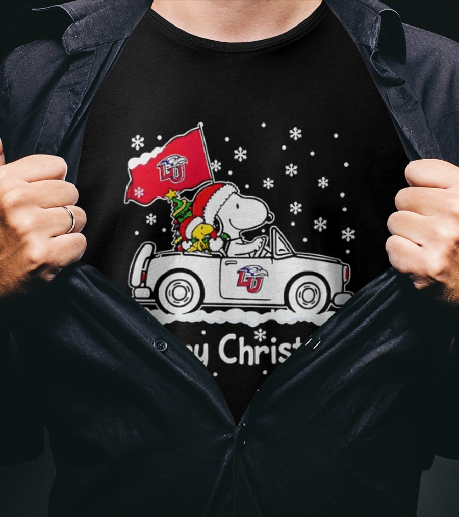 Liberty Flames Snoopy Woodstock Driving Car Merry Christmas Holiday T-Shirt