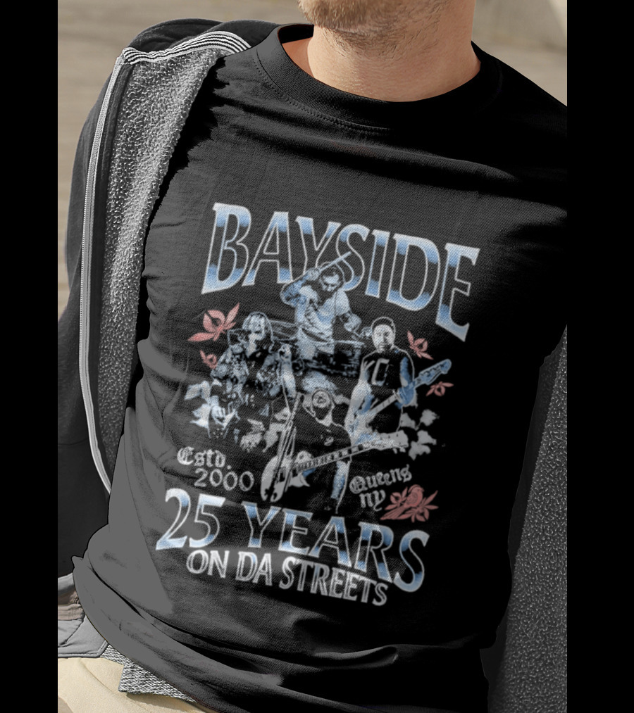 Bayside 25 Years On Da Streets Estd 2000 Queens NY Blossoms And Bikers T-Shirt