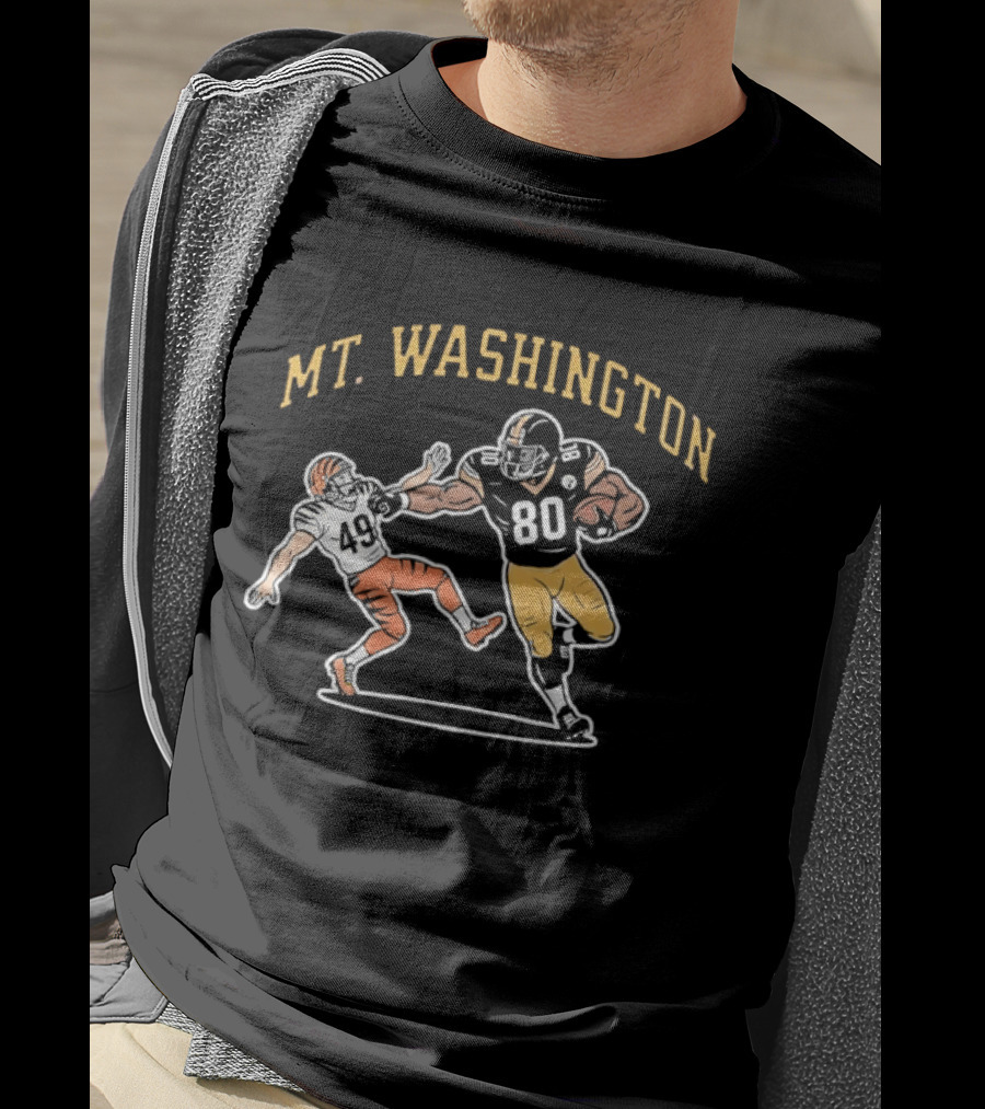 Mt Washington Pittsburgh Steelers 80 Stiff Arm Football Action T-Shirt