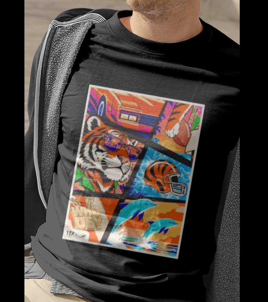 Cincinnati Bengals Tiger Dolphins Football Who Dey NFL Matchup T-Shirt