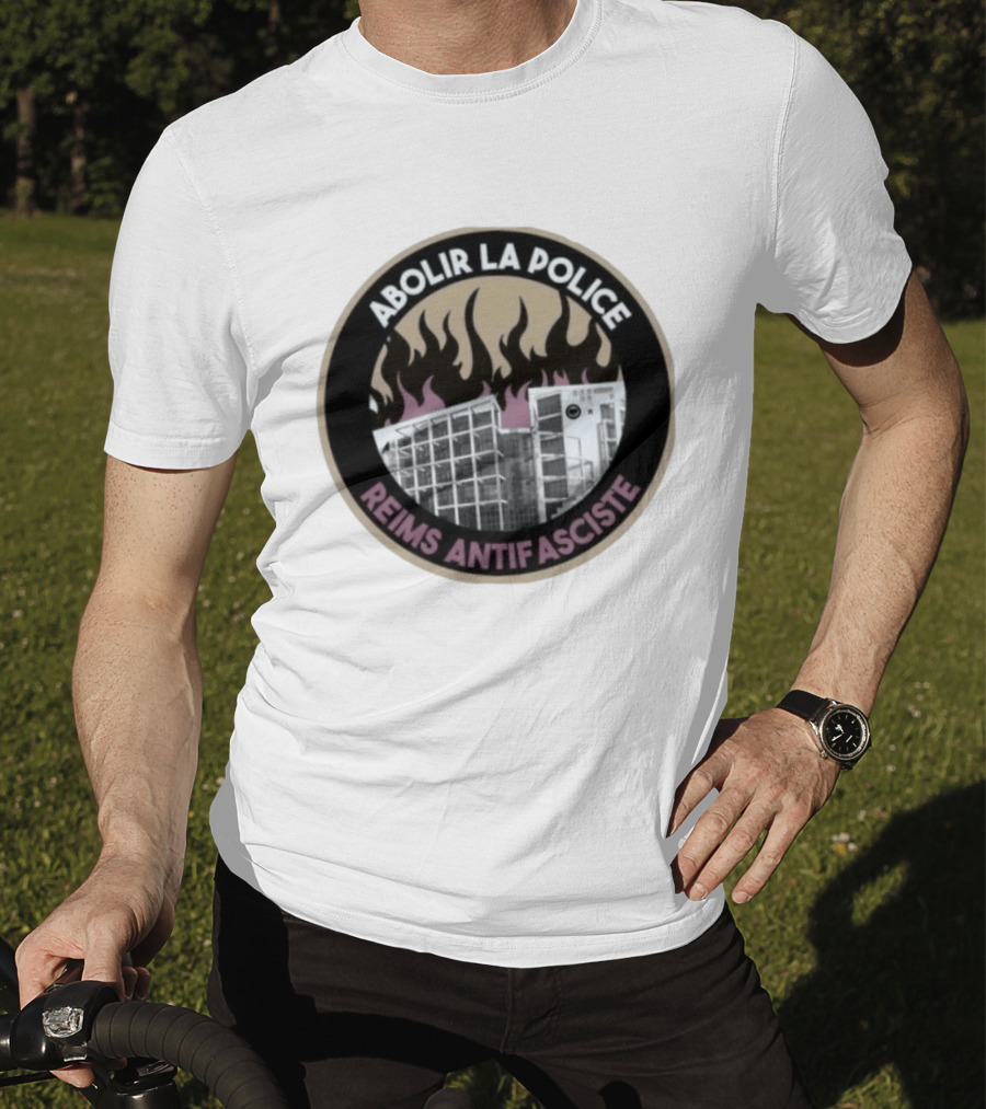 Abolir La Police Reims Antifasciste Antifa Burned Building Circular T-Shirt