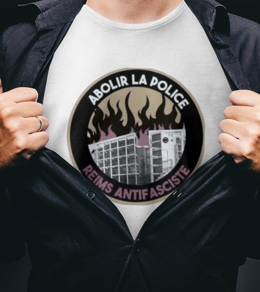 Abolir La Police Reims Antifasciste Antifa Burned Building Circular T-Shirt