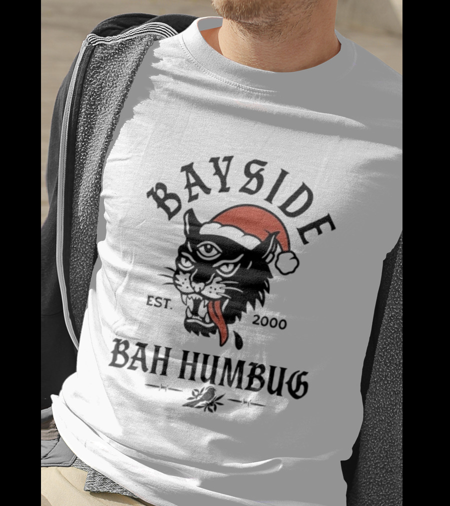Bayside Est 2000 Bah Humbug Christmas Panther Santa Hat T-Shirt