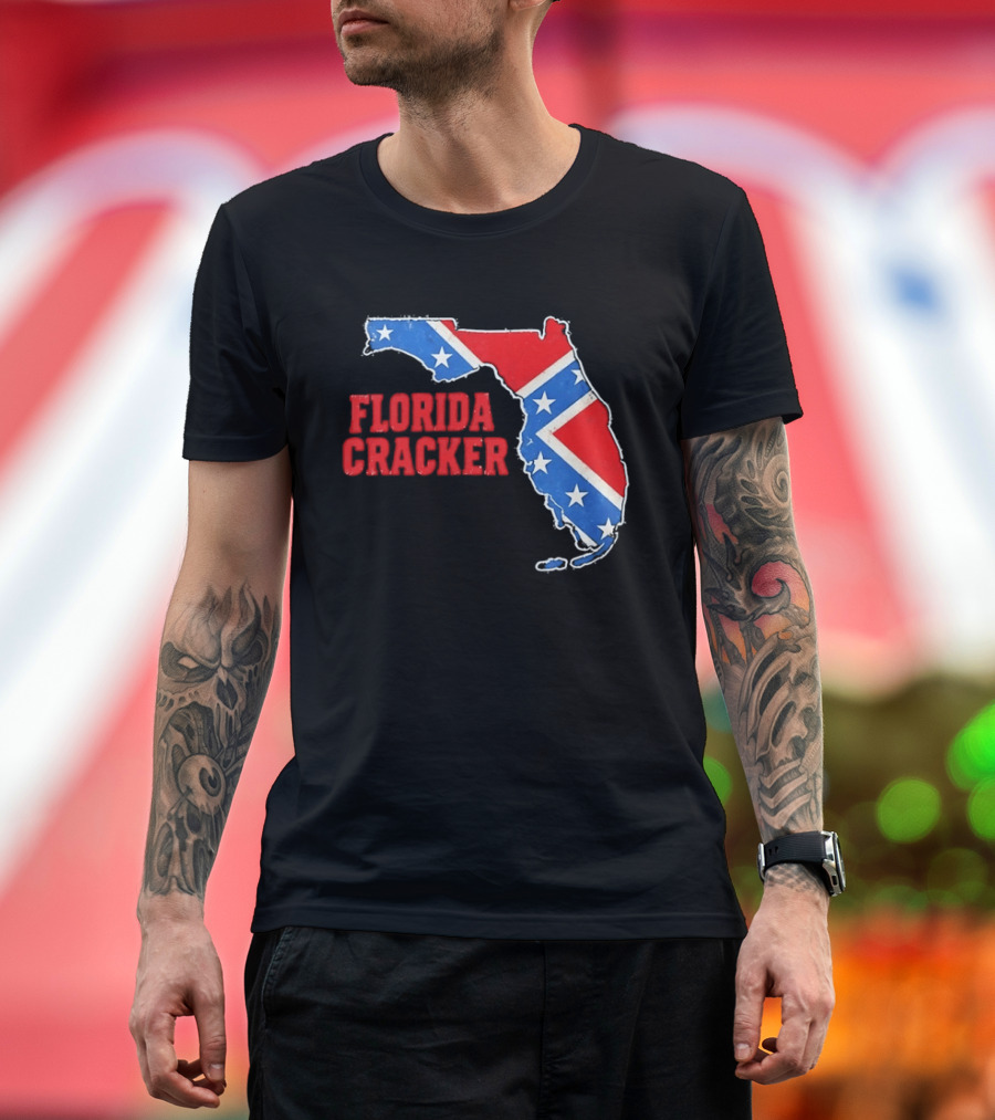 Florida Cracker Distressed Confederate Flag State Map Southern Pride T-Shirt