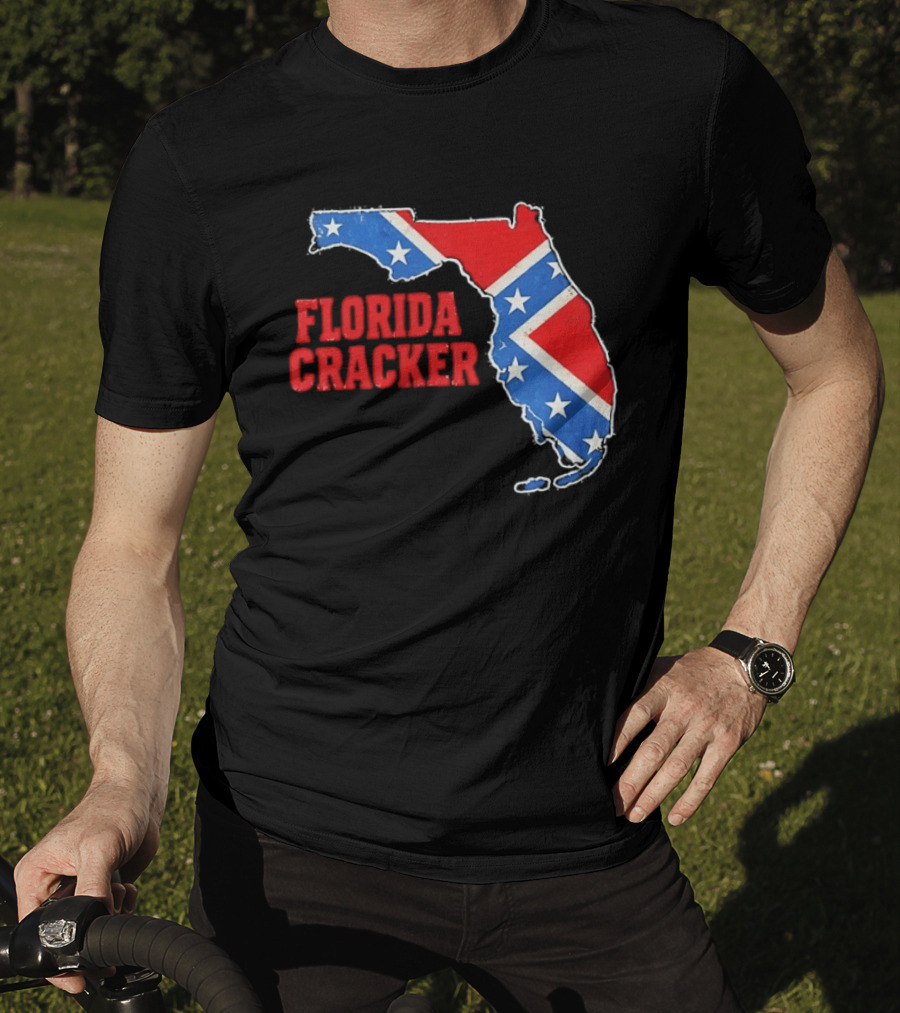 Florida Cracker Distressed Confederate Flag State Map Southern Pride T-Shirt