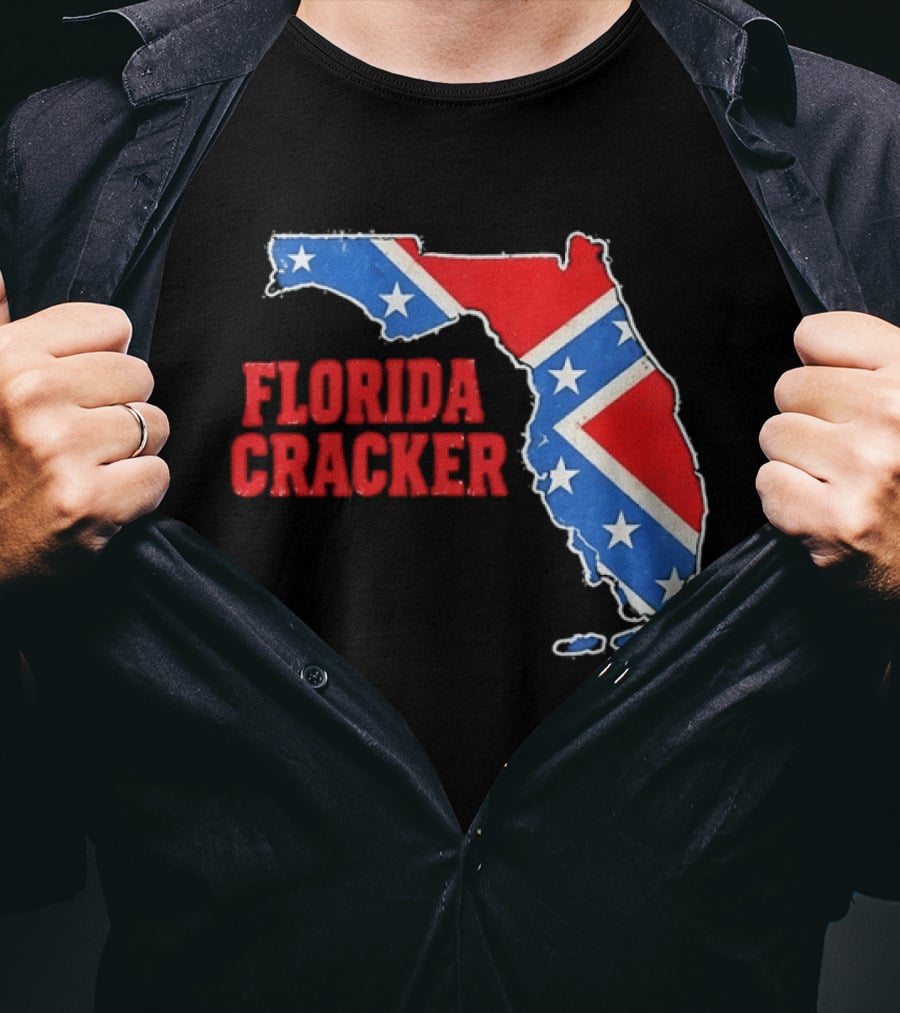 Florida Cracker Distressed Confederate Flag State Map Southern Pride T-Shirt