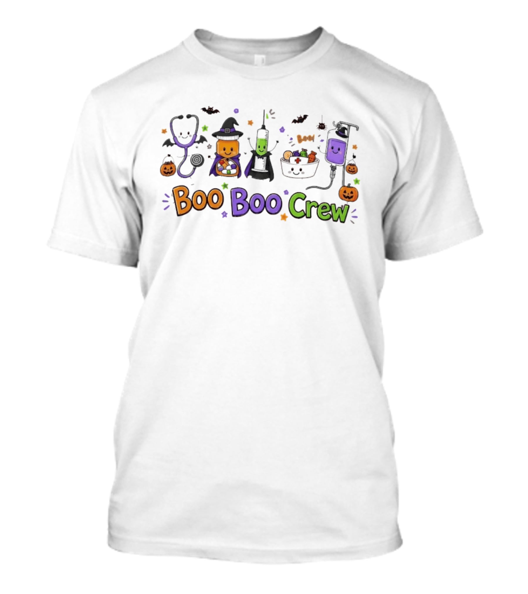 Boo Boo Crew Halloween Nurse Medical Team Stethoscope Syringe Witch Hat Pumpkin T-Shirt