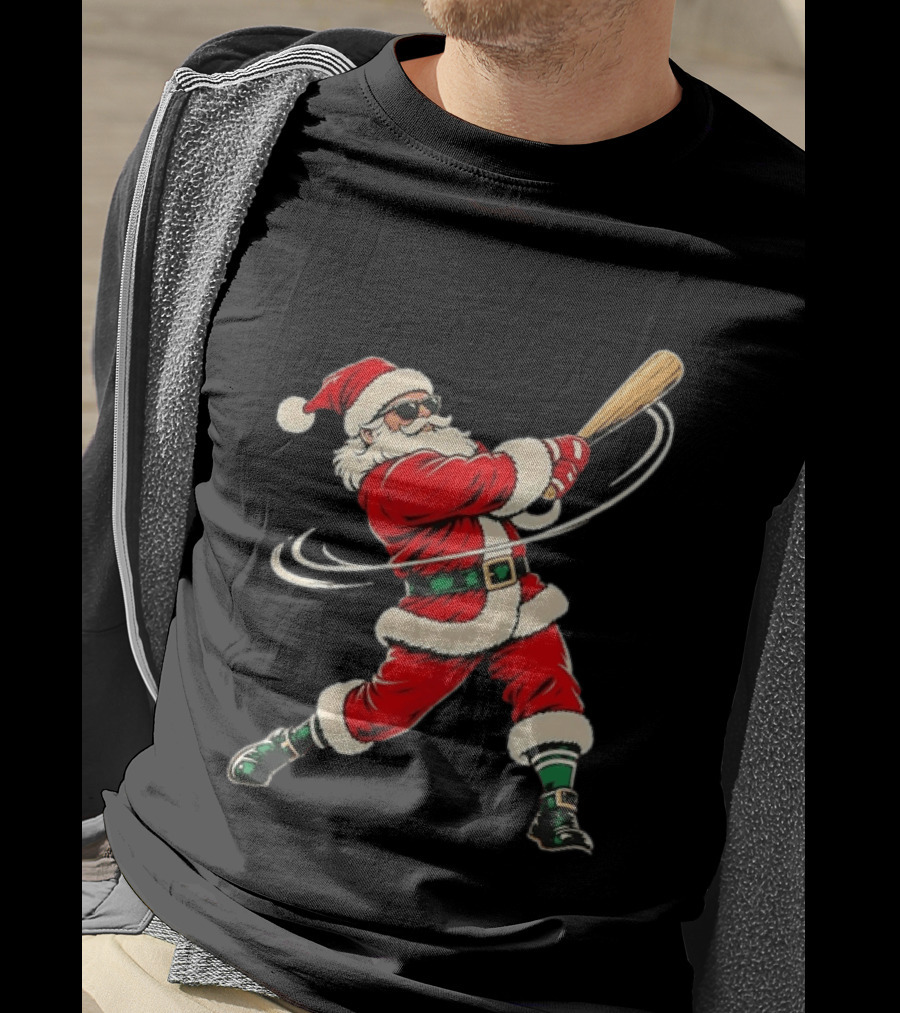 Santa Claus Baseball Bat Christmas Sports Holiday Fun T-Shirt