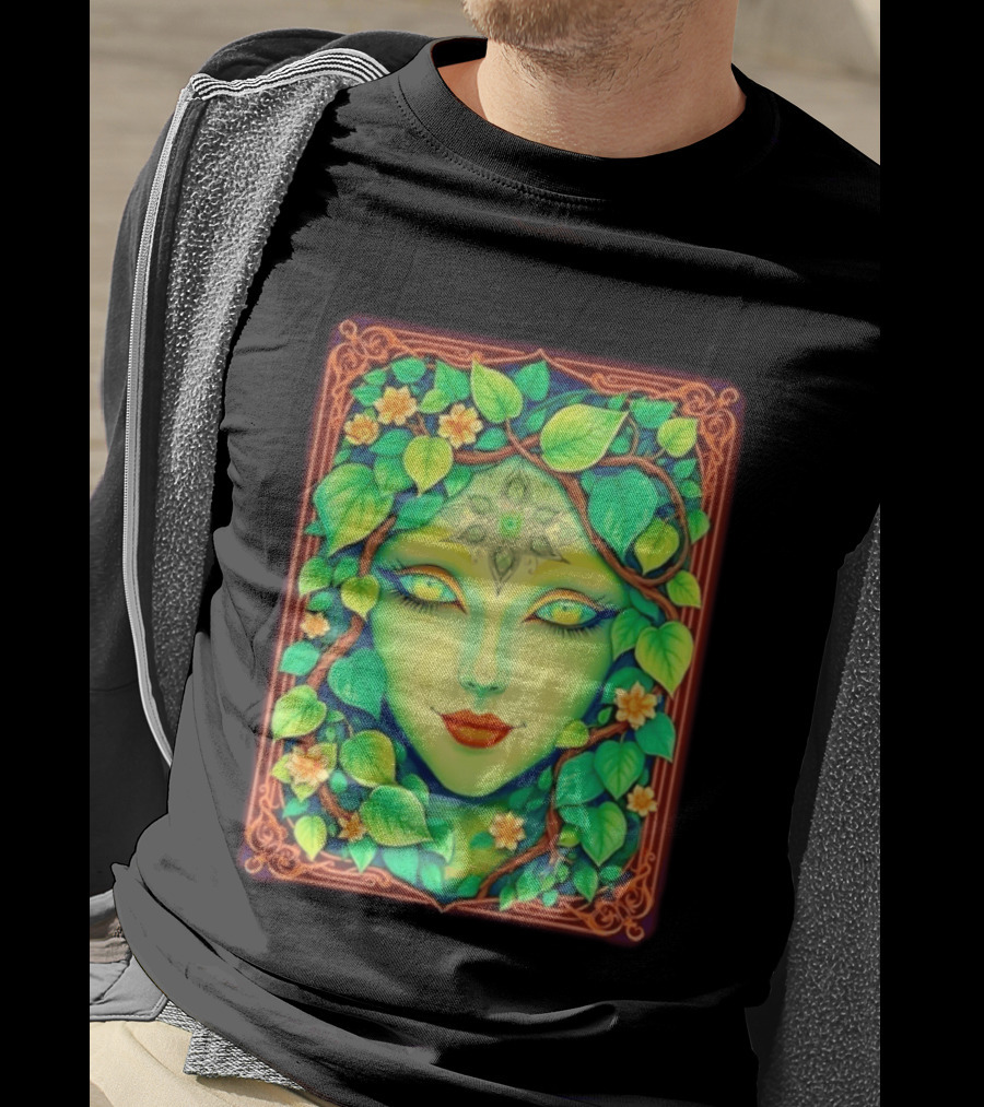 Dream Creations Enchanted Green Forest Goddess With Floral Accents T-Shirt