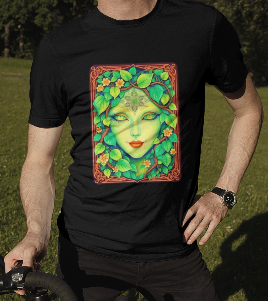 Dream Creations Enchanted Green Forest Goddess With Floral Accents T-Shirt