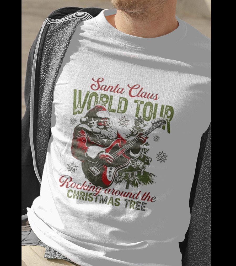 Santa Claus World Tour Rocking Around The Christmas Tree Holiday Music Adventure T-Shirt