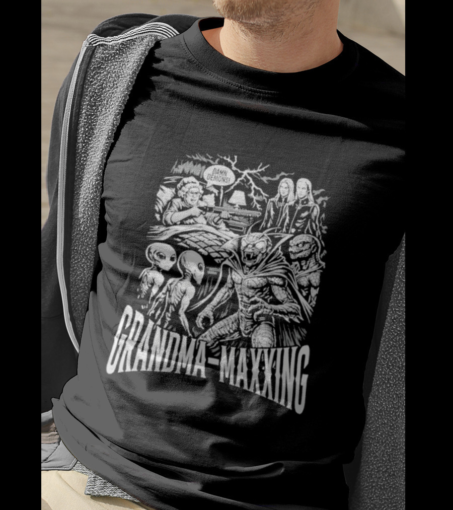 Grandma Maxxing Damn Demons Horror Grandma Supernatural Scene T-Shirt