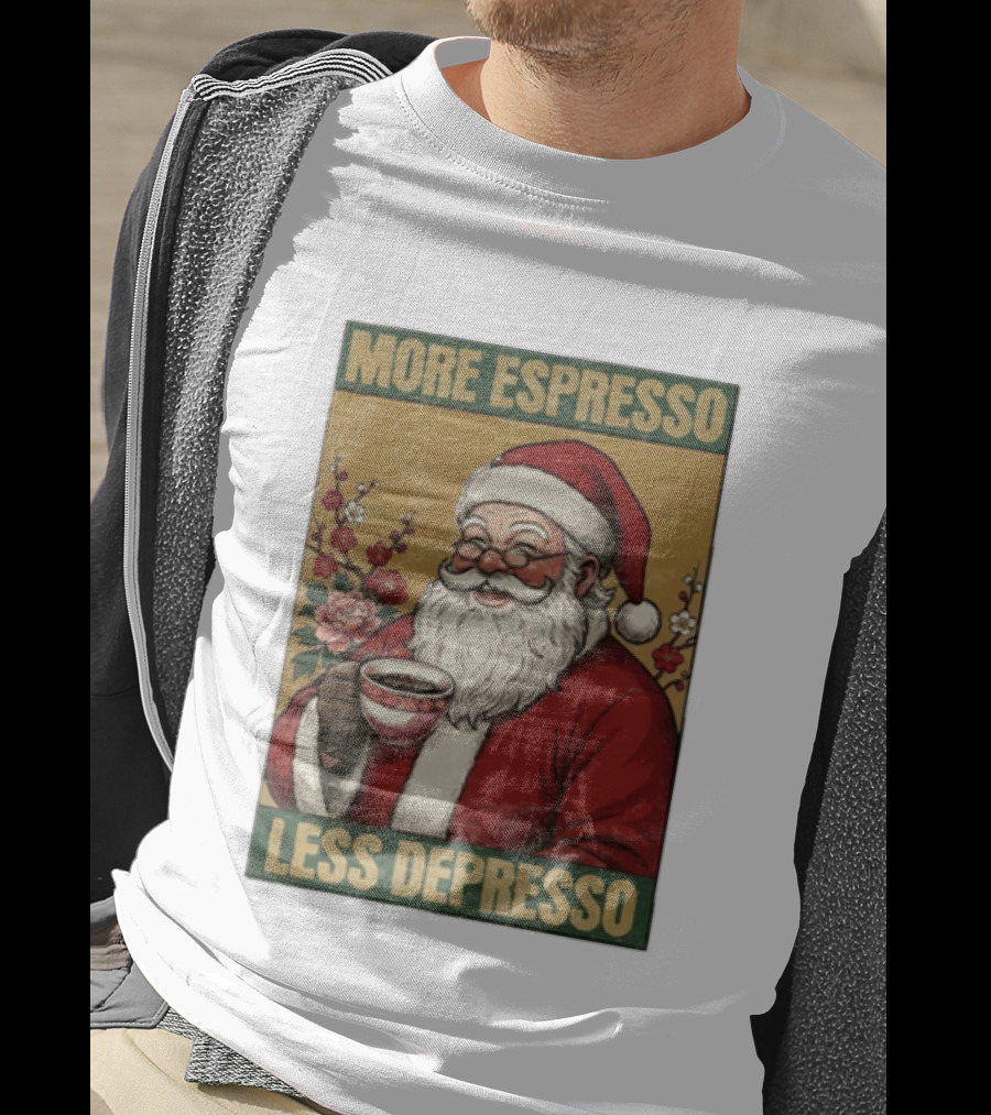 More Espresso Less Depresso Santa Coffee Meme T-Shirt