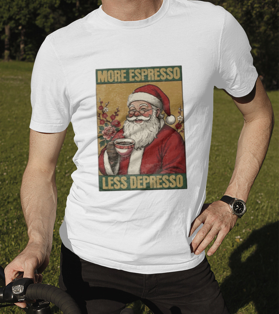More Espresso Less Depresso Santa Coffee Meme T-Shirt