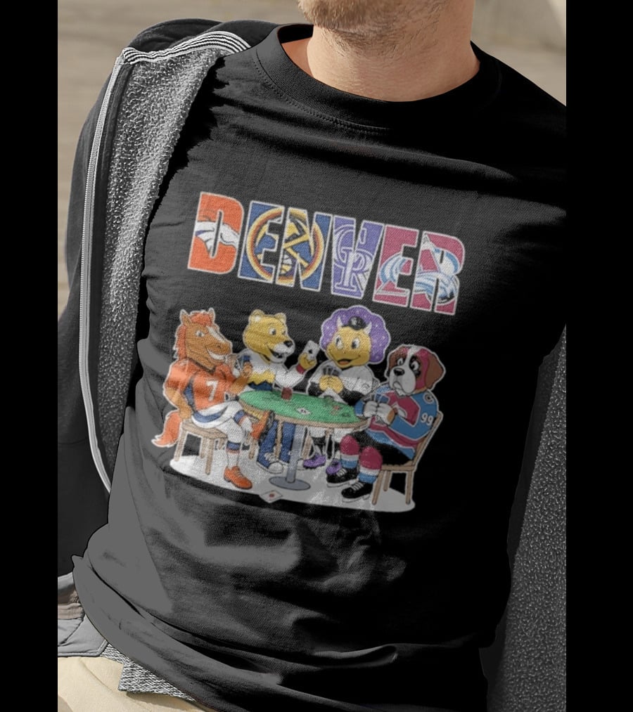 Denver Broncos Rockies Nuggets Avalanche Mascots Poker Game T-Shirt