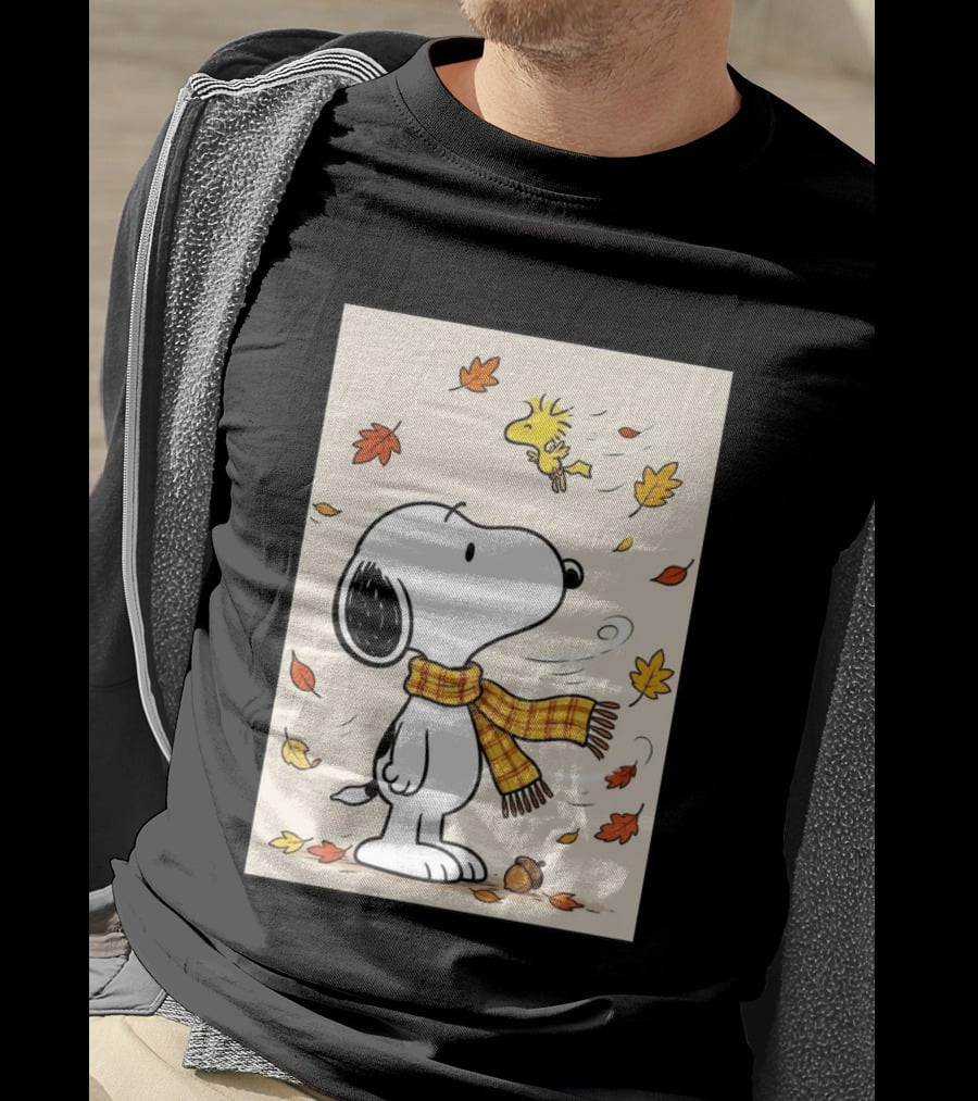 It's Officially Fall With Snoopy And Woodstock Celebrating Autumn Leaves T-Shirt