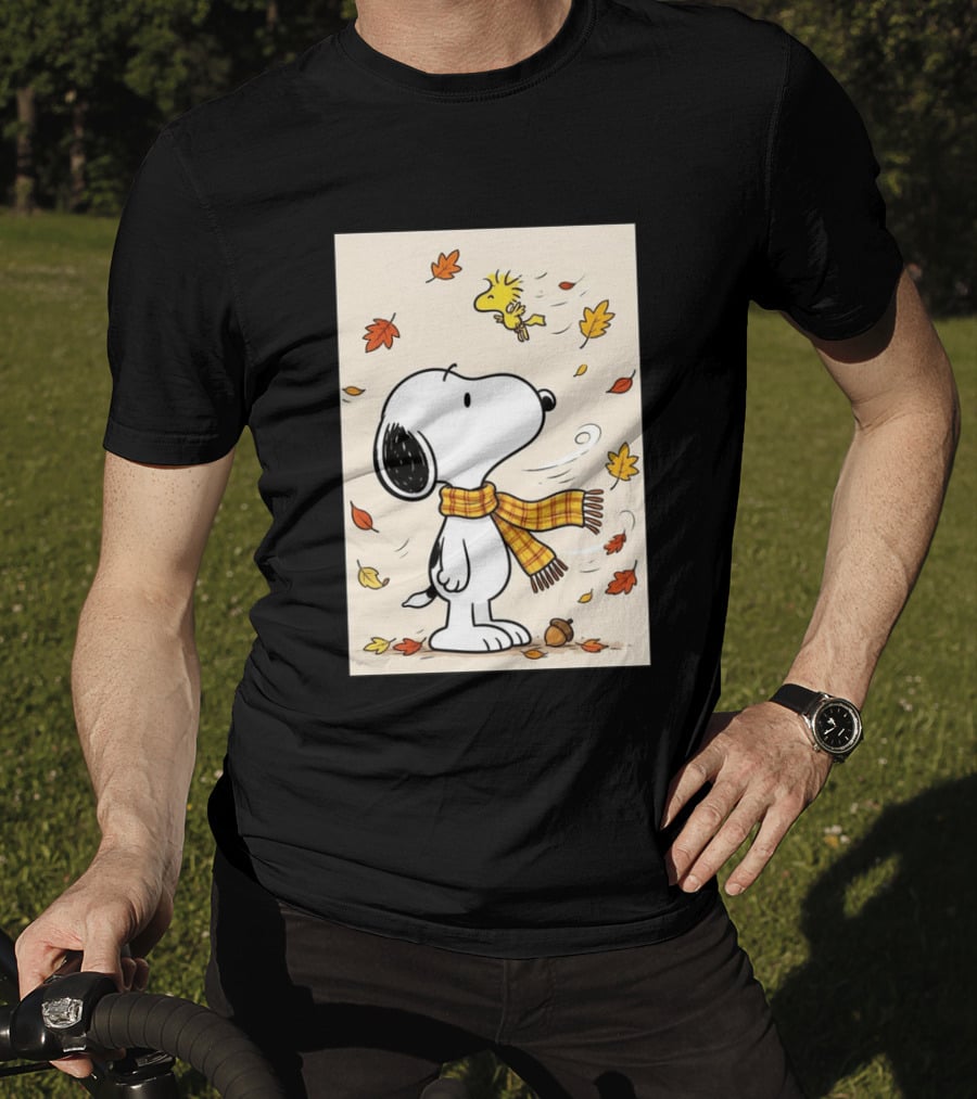 It's Officially Fall With Snoopy And Woodstock Celebrating Autumn Leaves T-Shirt