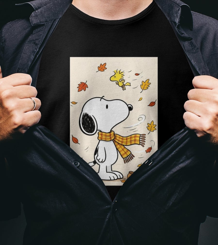It's Officially Fall With Snoopy And Woodstock Celebrating Autumn Leaves T-Shirt