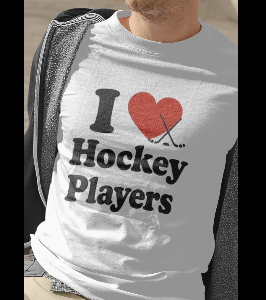I Love Hockey Players Heart With Crossed Sticks T-Shirt
