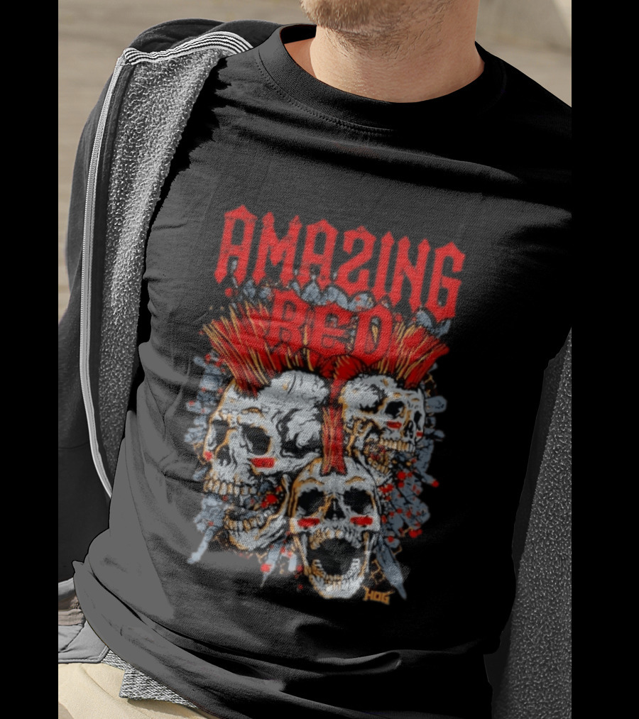 Amazing Red Hog Skulls Mohawk Trio T-Shirt