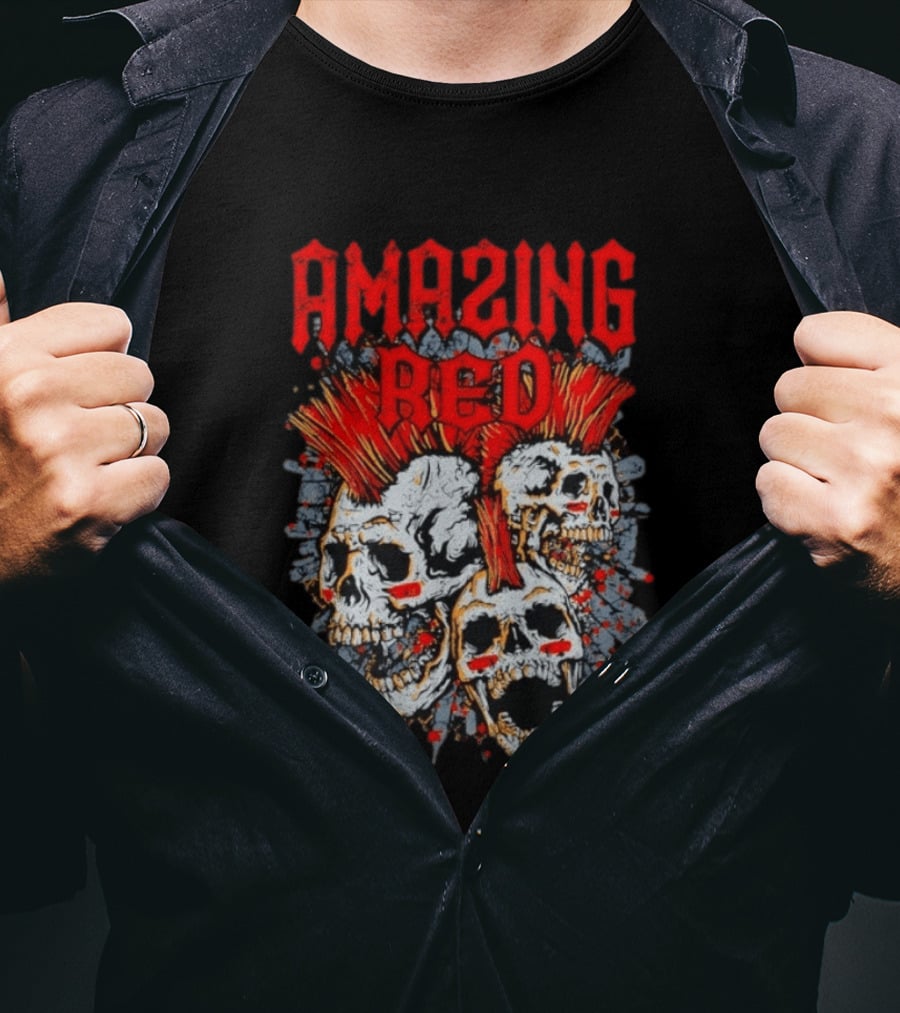 Amazing Red Hog Skulls Mohawk Trio T-Shirt