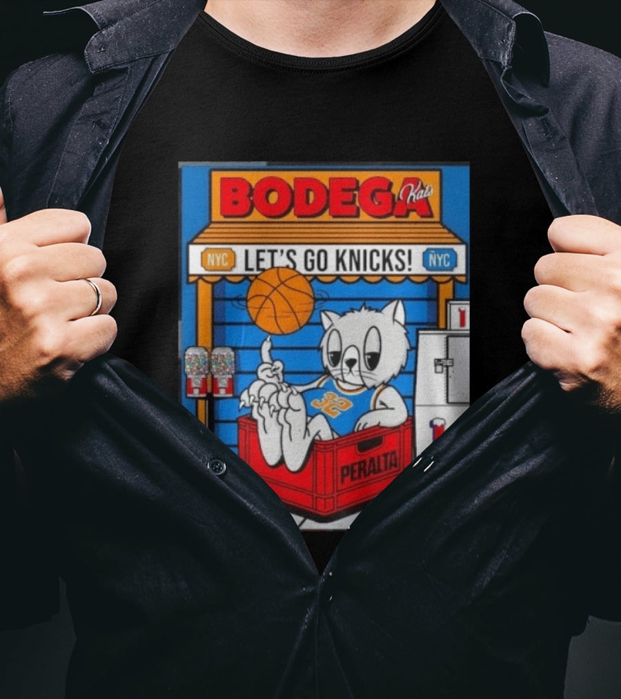 Bodega Kats NYC Let's Go Knicks No 32 Peralta Cat T-Shirt