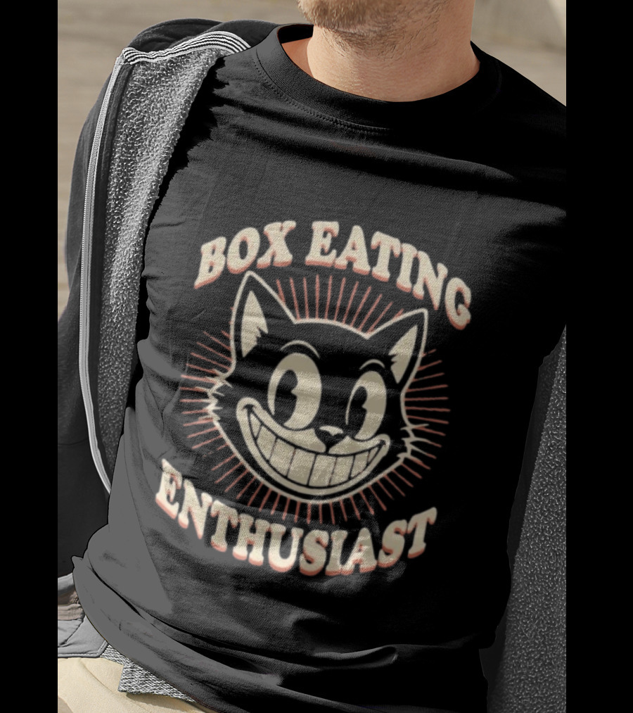 Box Eating Enthusiast Smiling Cat Face T-Shirt