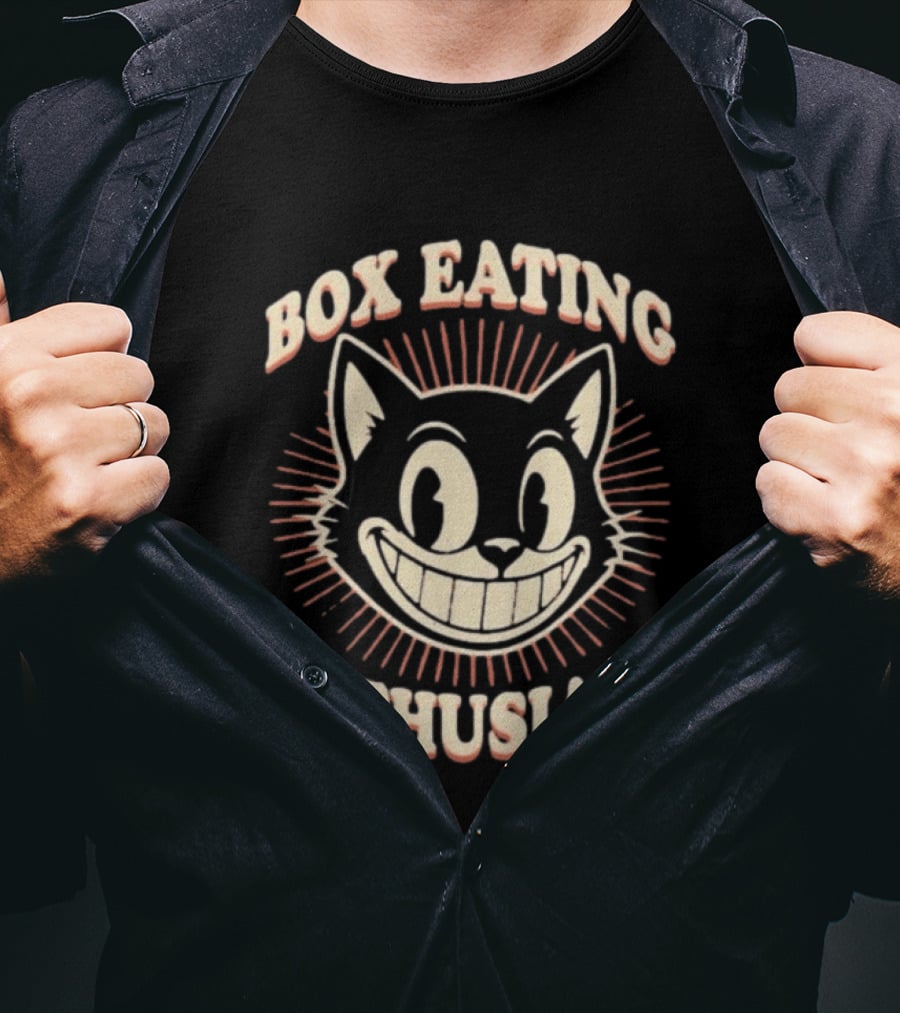 Box Eating Enthusiast Smiling Cat Face T-Shirt