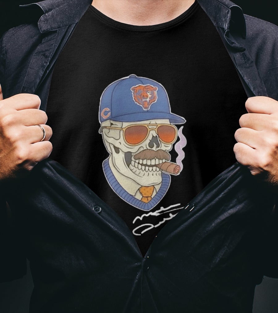 Mike Ditka Chicago Bears Skull Cigar Cap Mustache Sunglasses T-Shirt