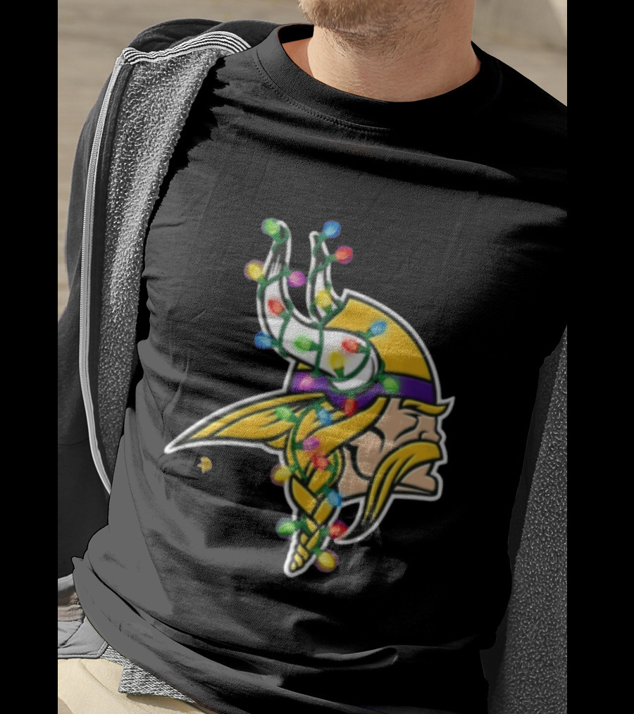 Minnesota Vikings Viking Head Christmas Lights Festive Decor T-Shirt