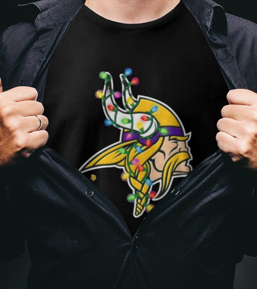 Minnesota Vikings Viking Head Christmas Lights Festive Decor T-Shirt