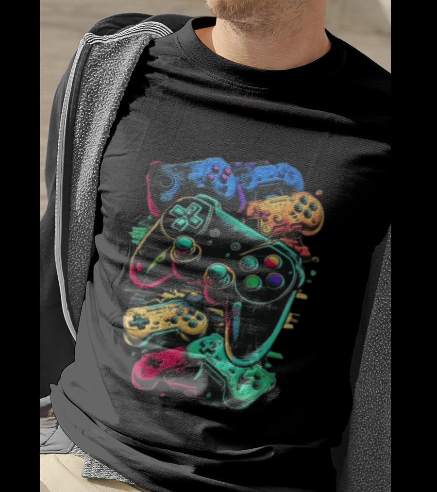 Colorful Retro Video Game Controllers Gaming Geek Collection T-Shirt