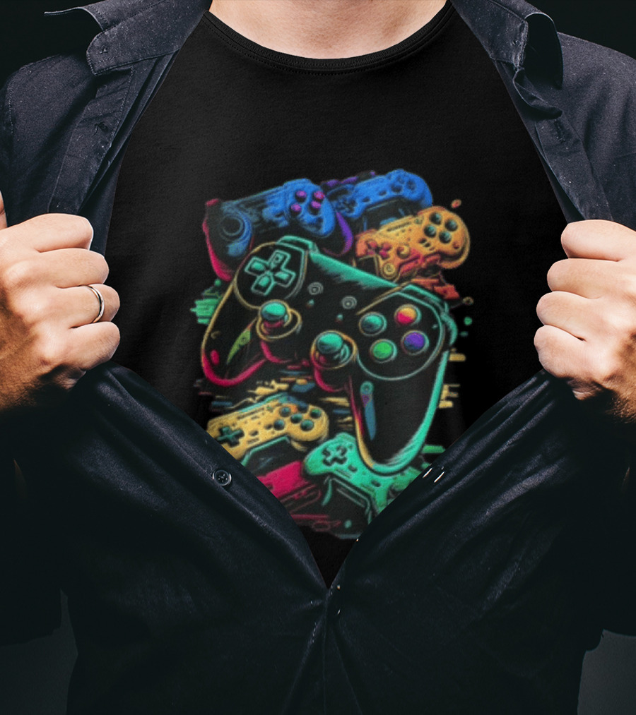 Colorful Retro Video Game Controllers Gaming Geek Collection T-Shirt