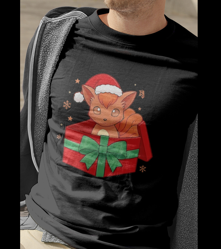 Vulpix Christmas Gift Box Pokemon Holiday Santa Hat T-Shirt