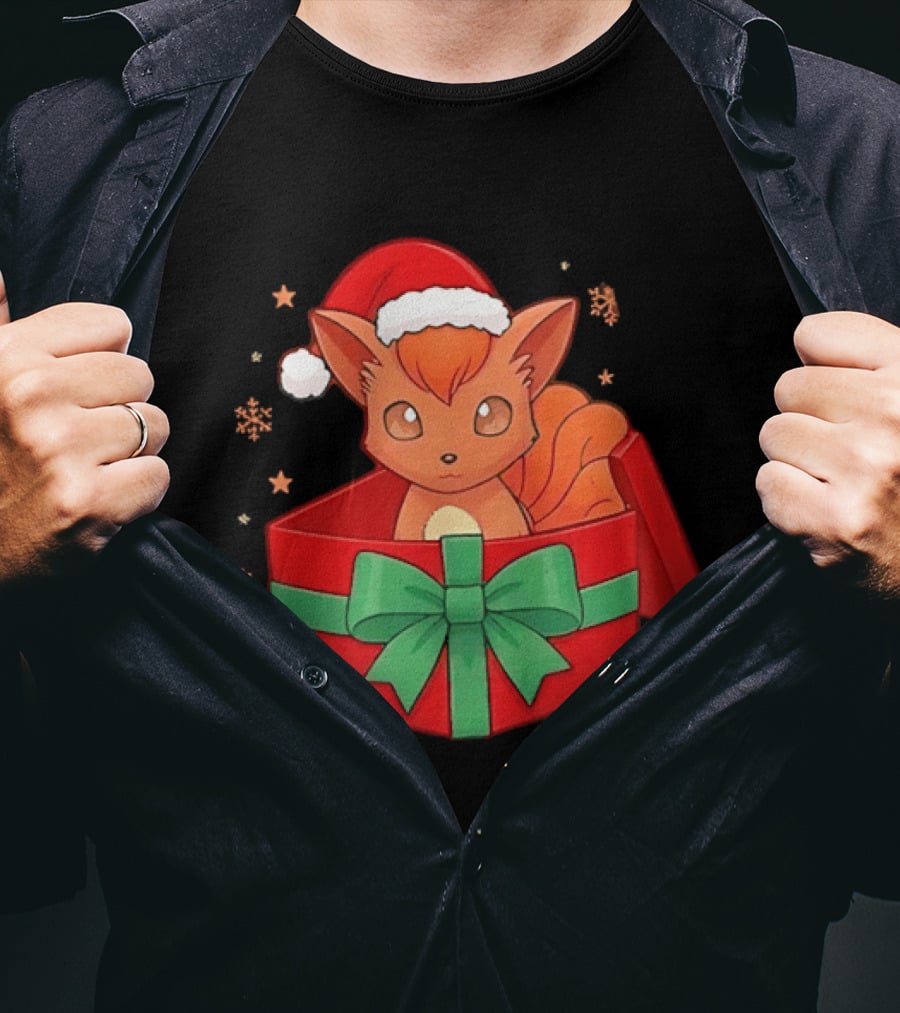Vulpix Christmas Gift Box Pokemon Holiday Santa Hat T-Shirt