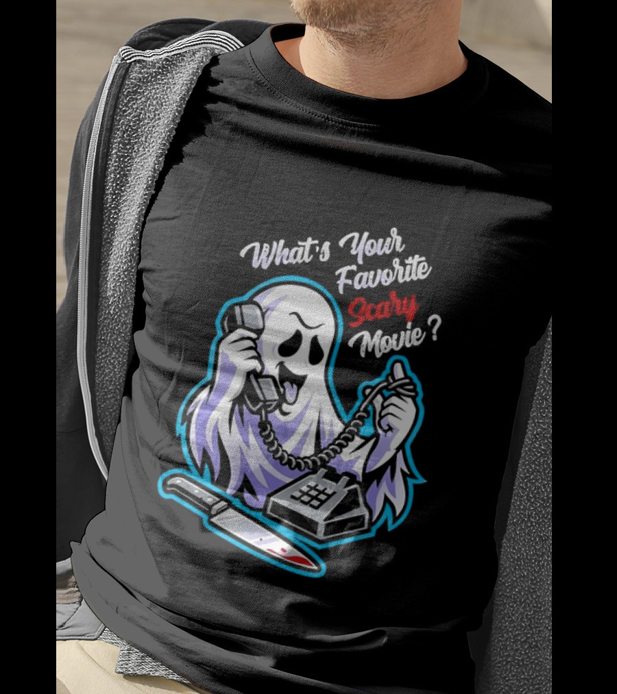 What's Your Favorite Scary Movie Ghost Scream Knife Phone T-Shirt