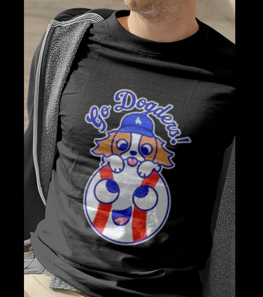 Go Dodgers LA Baseball Puppy Los Angeles Dodgers Enthusiast Cartoon T-Shirt