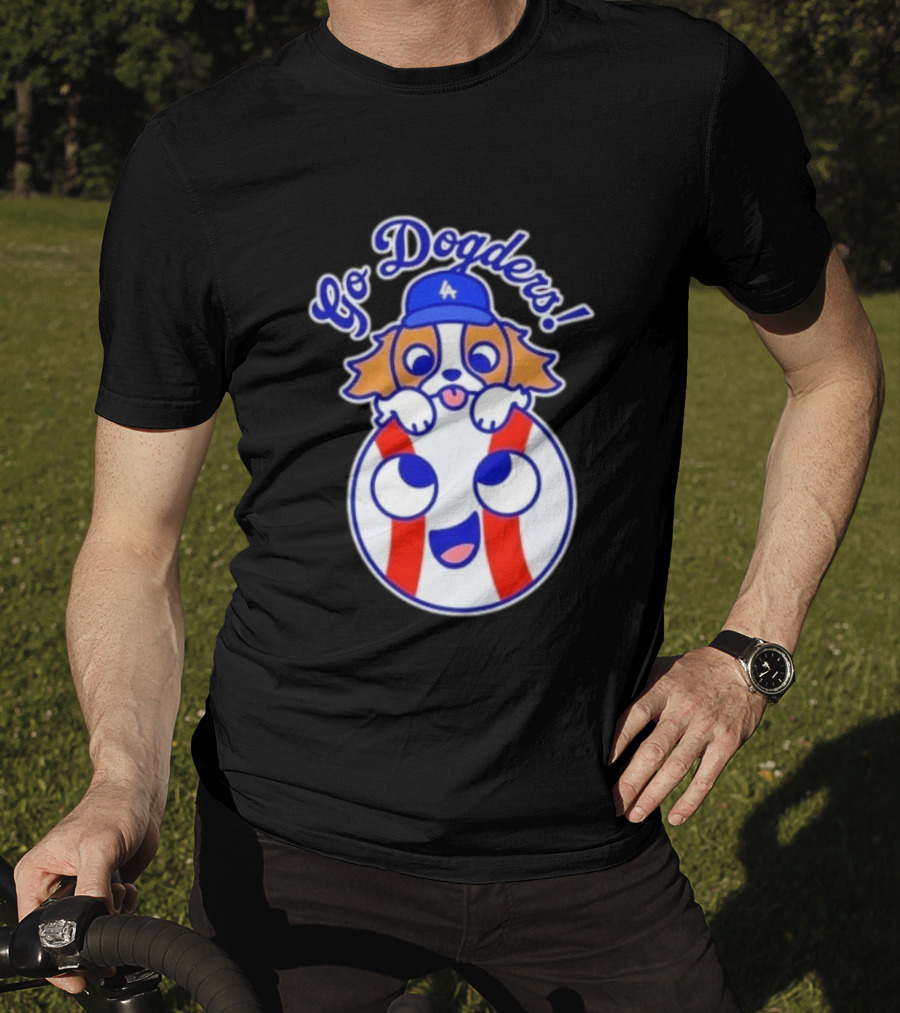 Go Dodgers LA Baseball Puppy Los Angeles Dodgers Enthusiast Cartoon T-Shirt