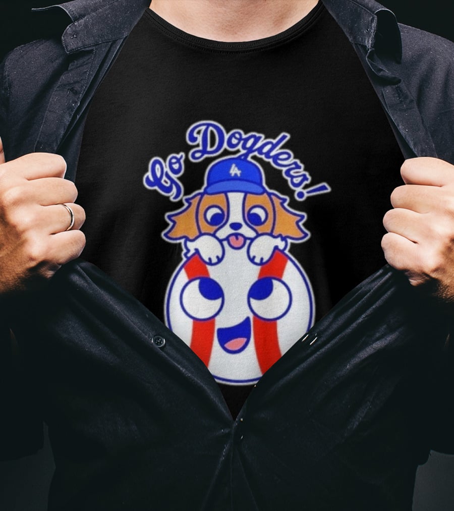 Go Dodgers LA Baseball Puppy Los Angeles Dodgers Enthusiast Cartoon T-Shirt