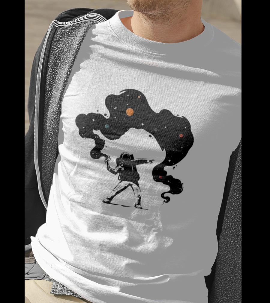 Astronaut Hurling Colorful Galaxy Nebula Space Visualization T-Shirt